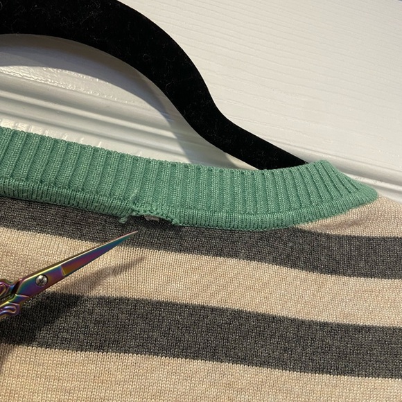 Olive & Oak Size S Striped Pullover Sweater Gray Cream Mint Ribbed Contrast - Picture 11 of 12